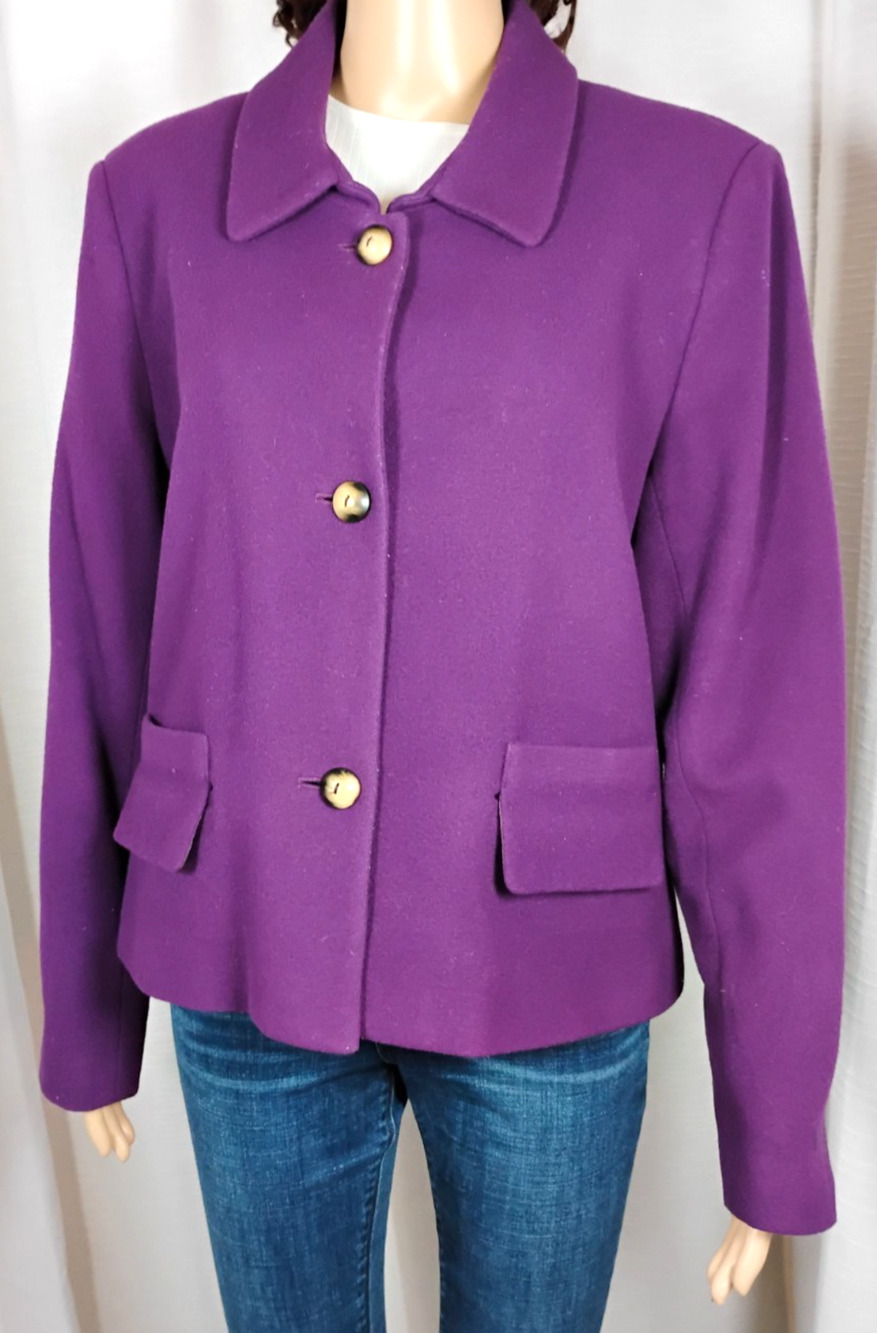 Harve Benard Wool Cashmere Blend Cropped Blazer Purple Career Womens 14